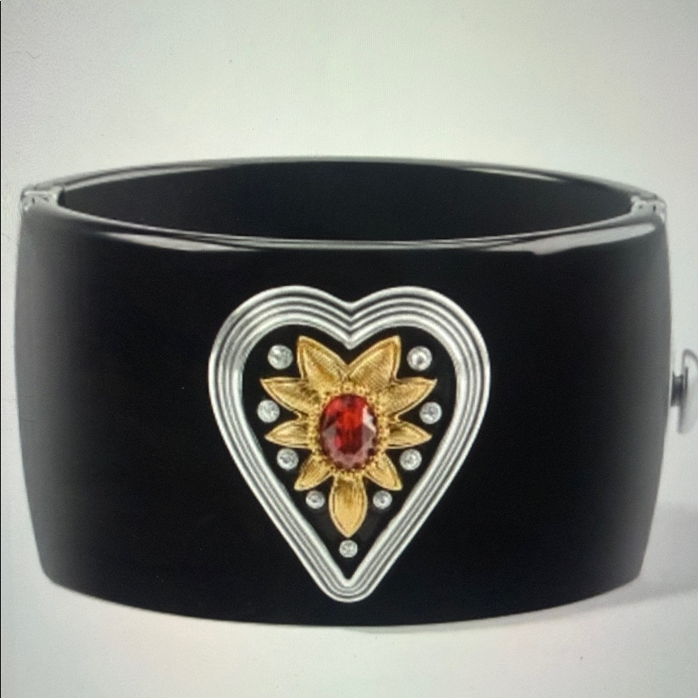 💛🆕 Brighton Black Bracelet with Gold Heart Accent and Red Gem NWT